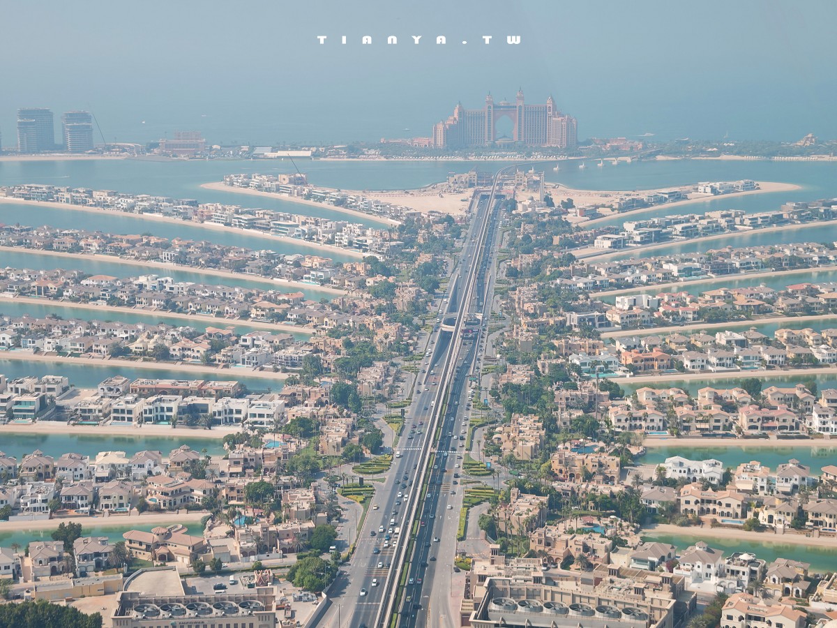 【棕櫚塔觀景台】360度環景高空眺望朱美拉棕櫚島無敵景觀，帆船酒店、波斯灣海景盡收眼底